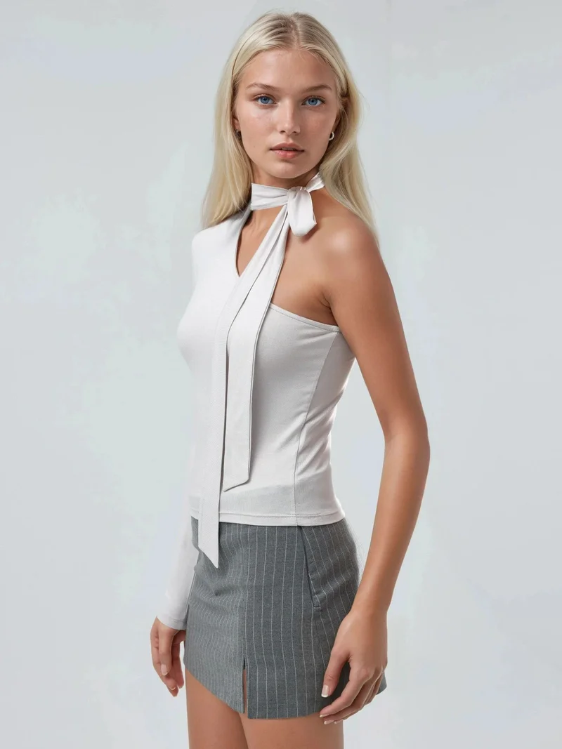 بوسيم BUSEM Single Sleeve Blouse With Shawl Detail